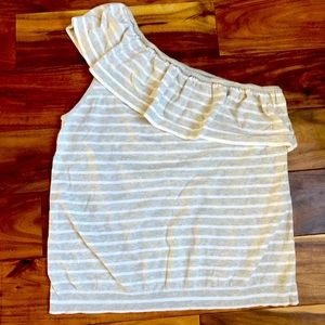 J. Crew striped, ruffled, single shoulder tank